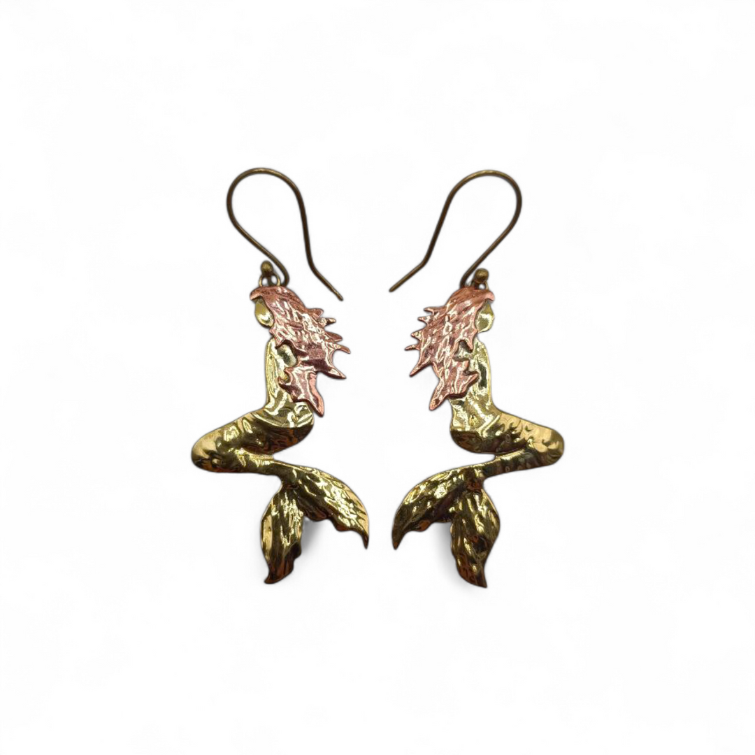 Orecchini Sirena in Ottone e Rame con amo in Argento
