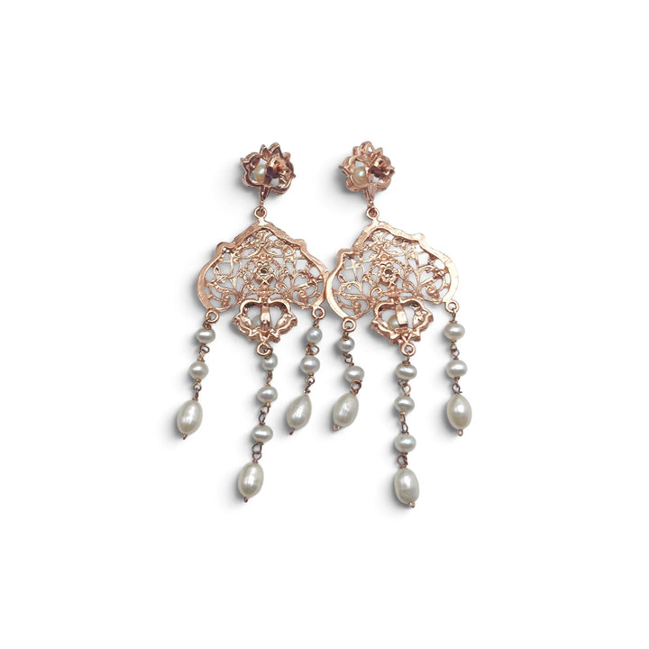 Orecchini Stile Antico con Perle e Swarovski montati in Argento Ramato