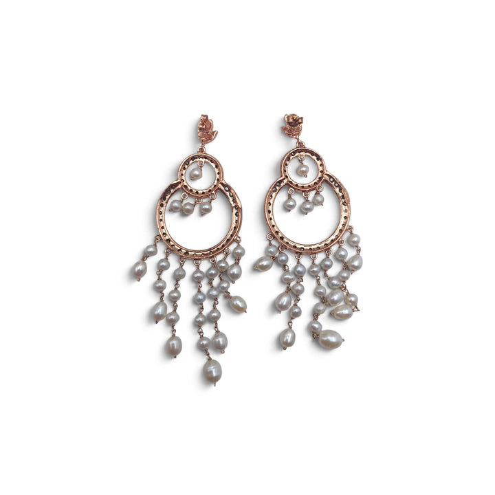 Orecchini Stile Antico con Perle e Swarovski montati in Argento Ramato