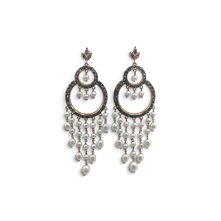 Orecchini Stile Antico con Perle e Swarovski montati in Argento Ramato