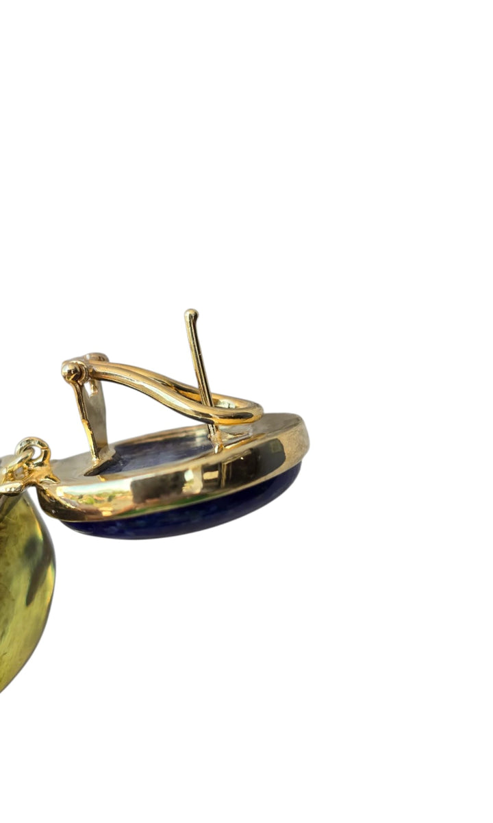 Amber and lapis earrings set in silver