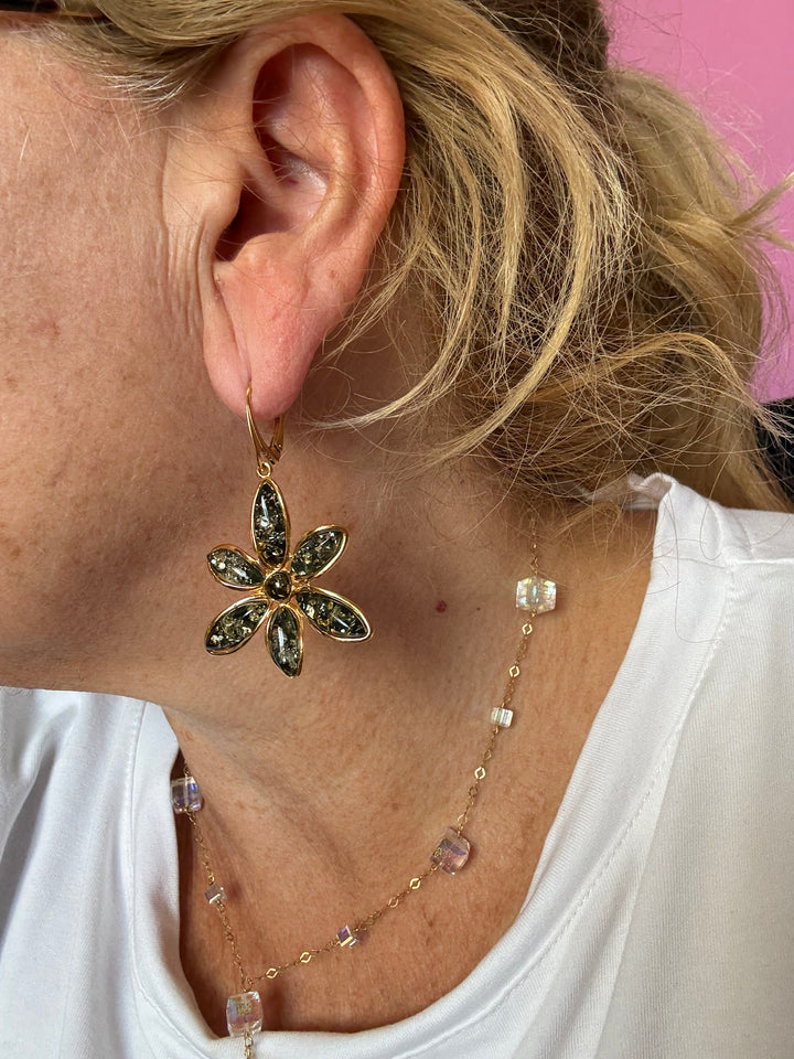Orecchini “Margherita” di ambra montati in argento dorato