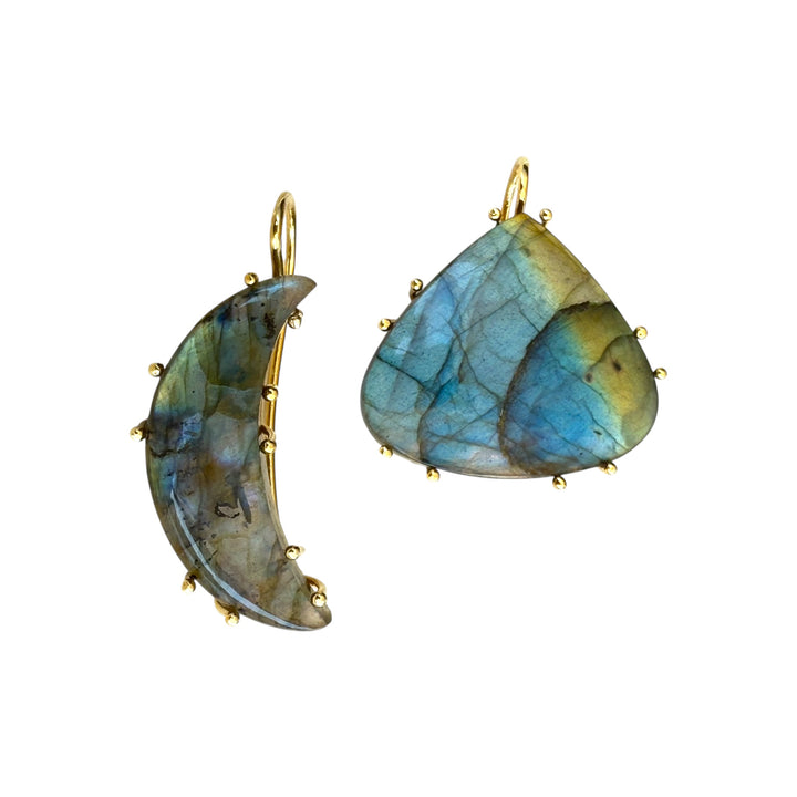 Alternative labradorite earrings set in gold-plated silver