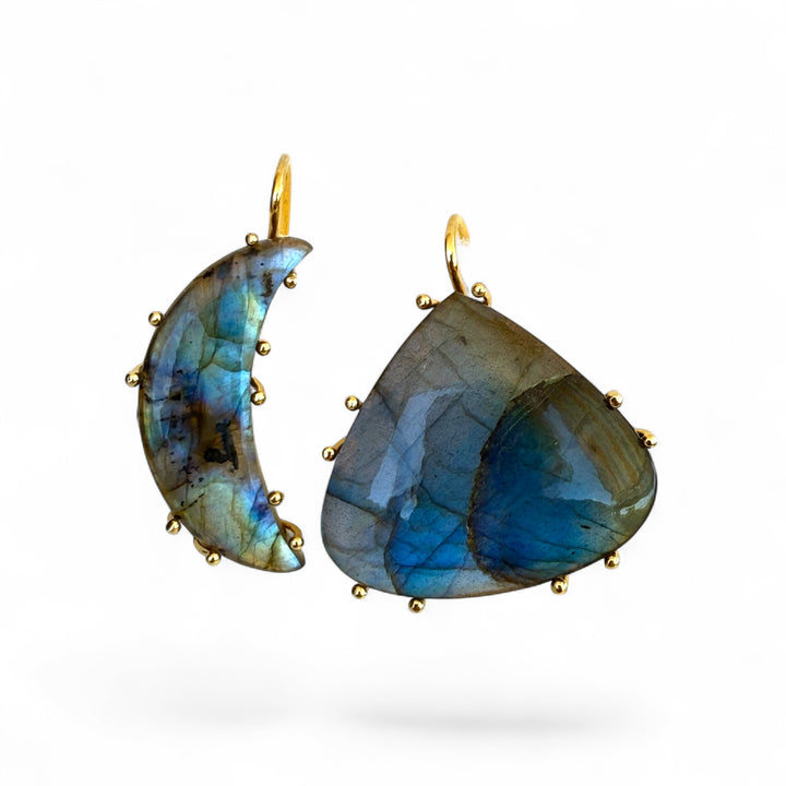 Alternative labradorite earrings set in gold-plated silver
