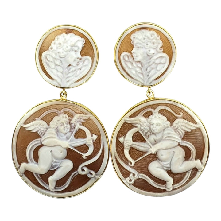 Orecchini Angeli di Cammeo montati in Argento Dorato