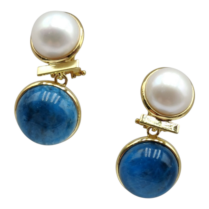 Apatite and pearl earrings mounted on silver