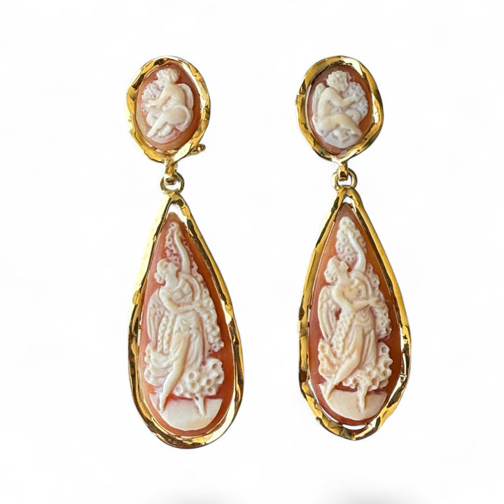“Calliope” cameo earrings engraved on carnelian shell mounted on silver