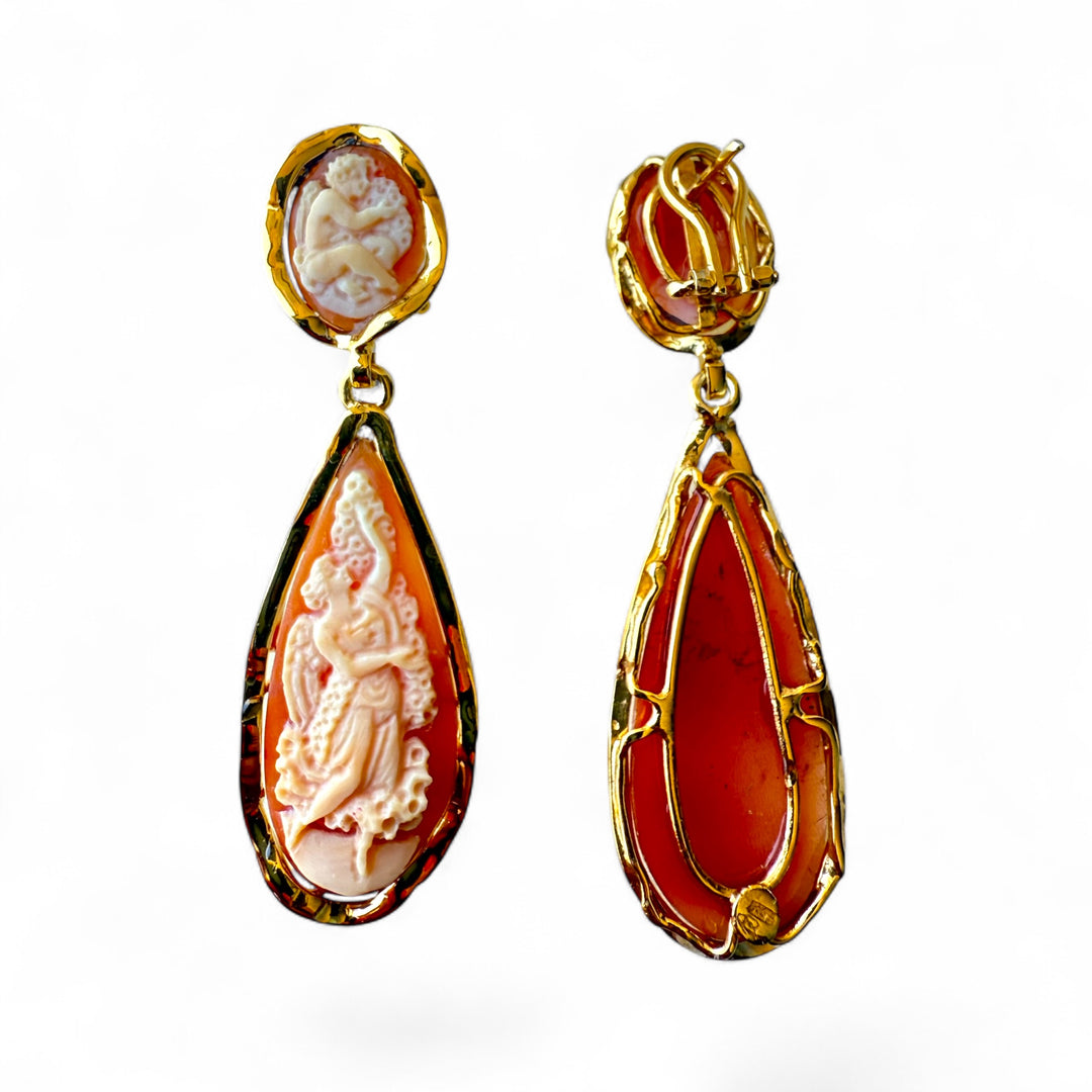“Calliope” cameo earrings engraved on carnelian shell mounted on silver