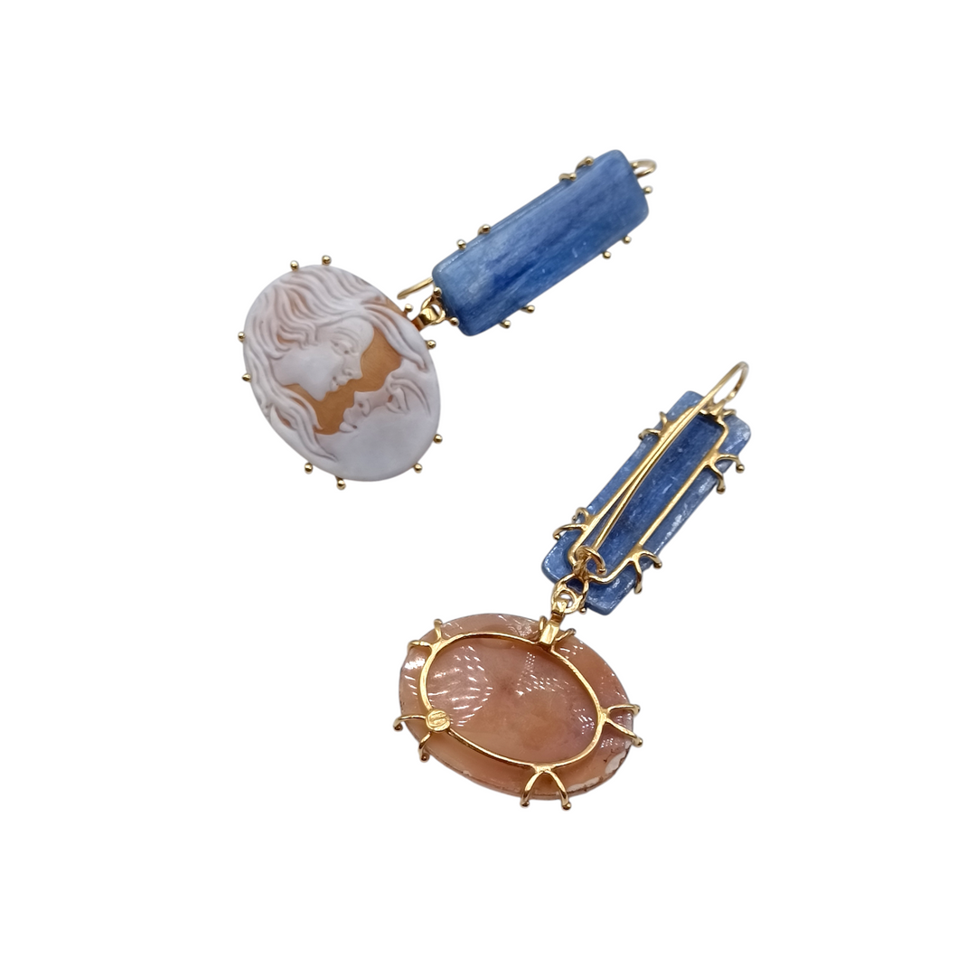 "Moon Goddess" earrings in cameo mounted on silver