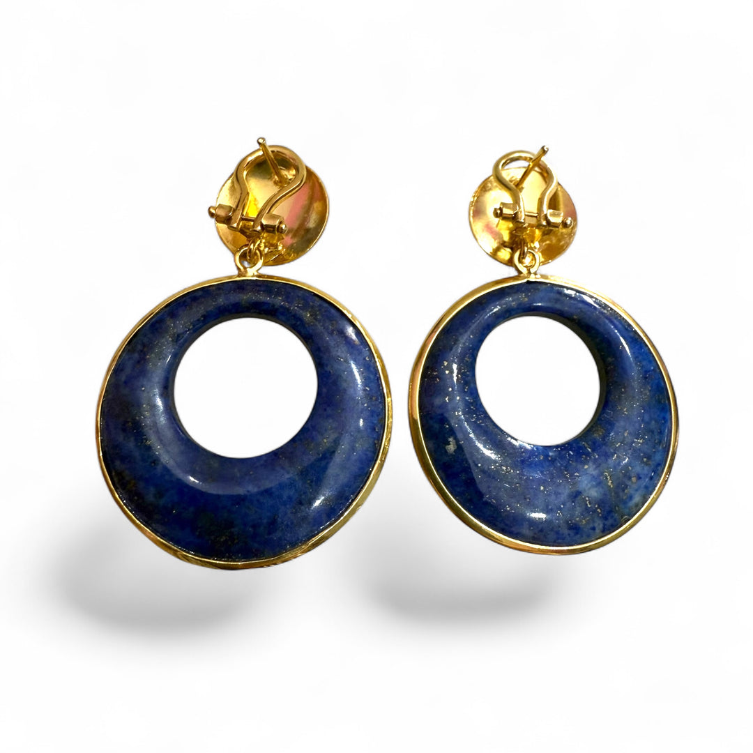 Orecchini cerchio di lapis e corallo montato in argento