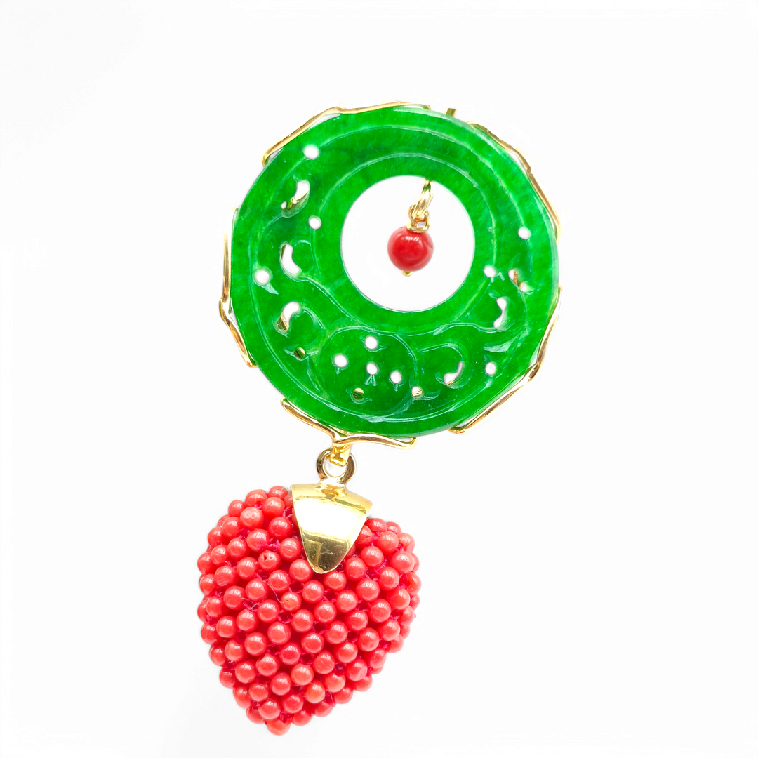 Idea San Valentino - orecchini cuore corallo, giada verde montato su argento