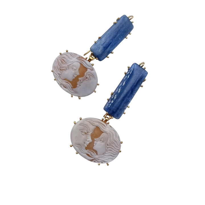 "Moon Goddess" earrings in cameo mounted on silver