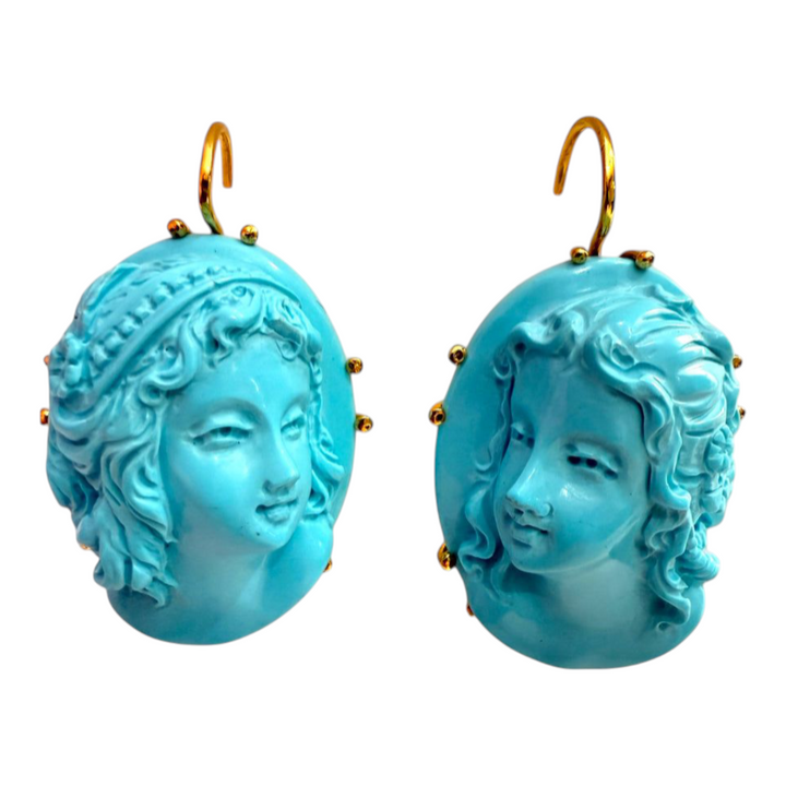 Goddess earrings in turquoise paste mounted on silver