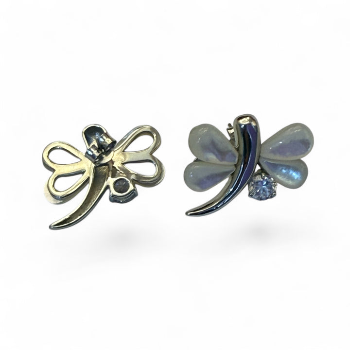 Mother-of-Pearl Butterfly Earrings, 925 Silver and Zircons