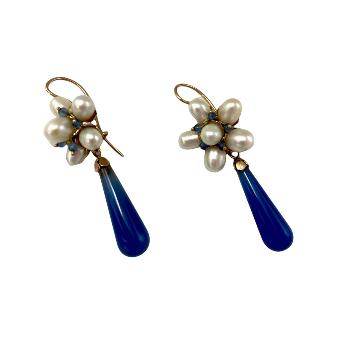 Orecchini in agata blu montato su oro Lucia Vitiello Gioielli di Napoli