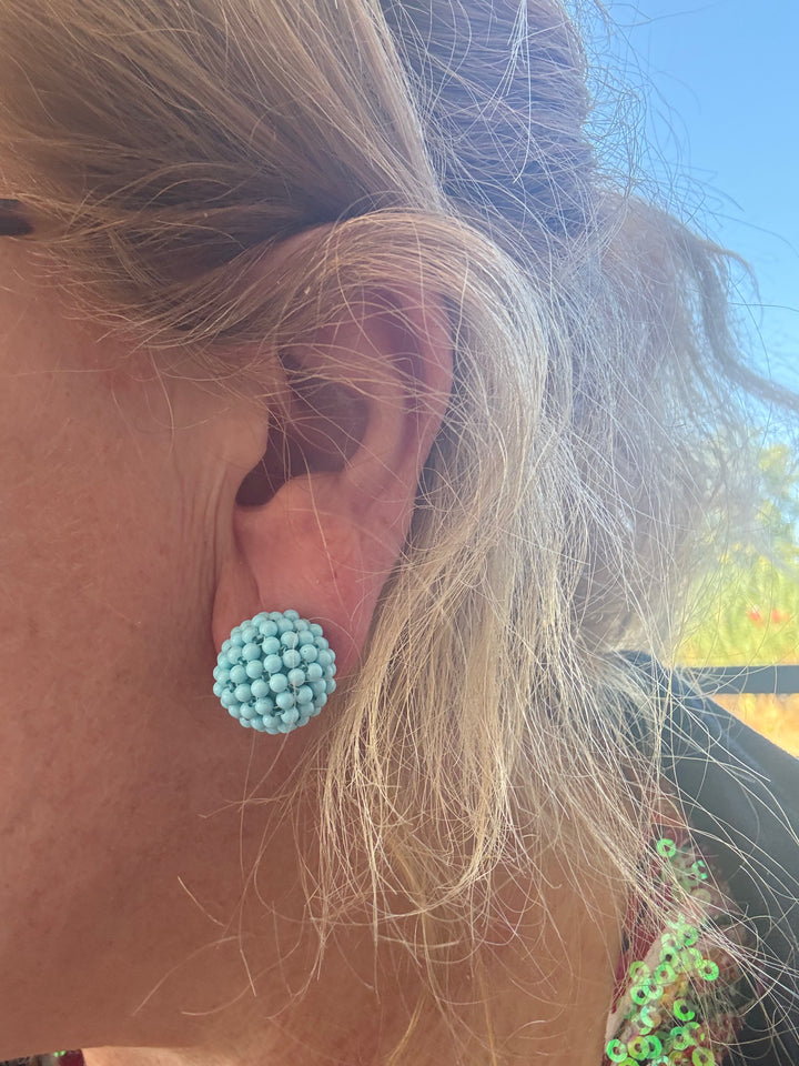 Turquoise paste earrings with fabric workmanship mounted on silver