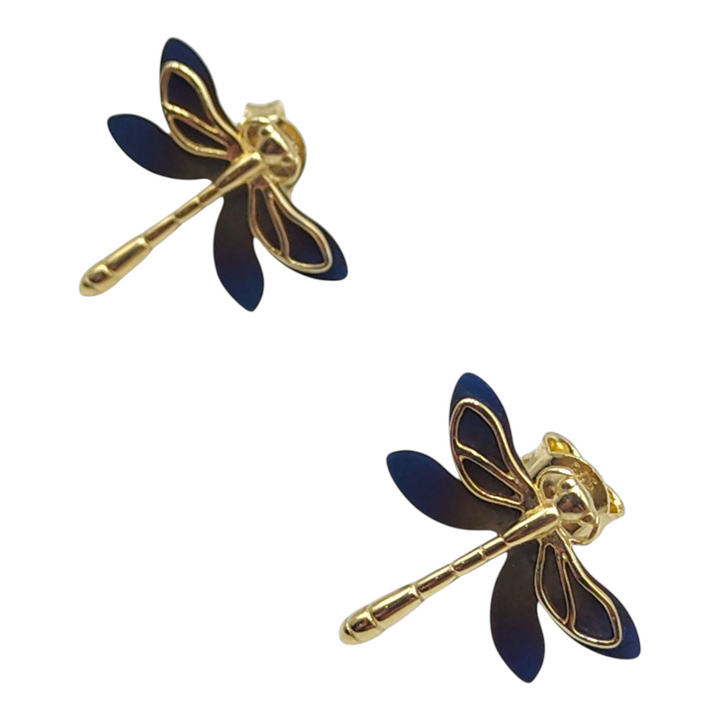 Titanium dragonfly earrings mounted on gold-plated silver