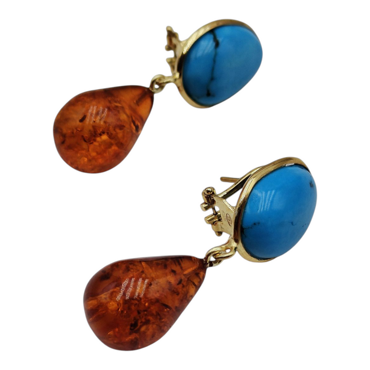 Magnesite and amber earrings mounted on silver
