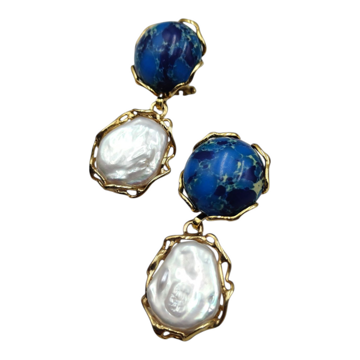 Earrings with pearls and gems from St. Petersburg mounted on silver