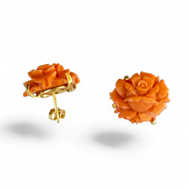 Cerasuolo coral rose earrings mounted on silver