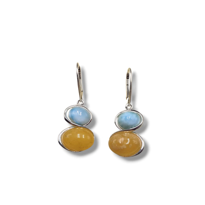 Orecchini sfere di Larimar ed ambra montato in argento