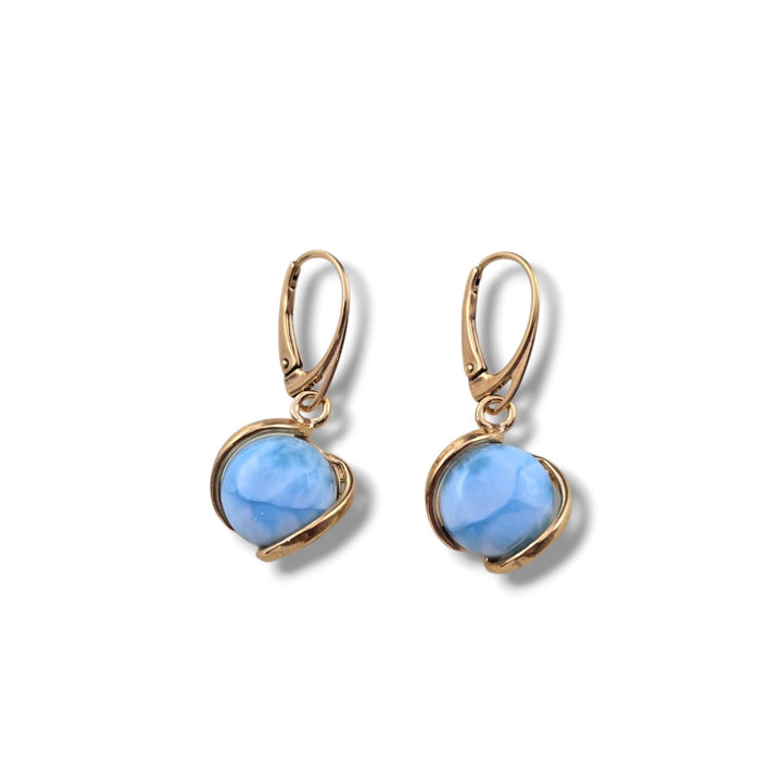 Orecchini sfera di Larimar montato in argento dorato