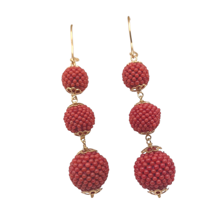 Real "coral spheres" earrings mounted on silver