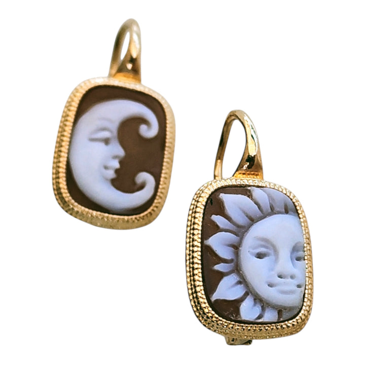 Cameo sun earrings mounted on silver
