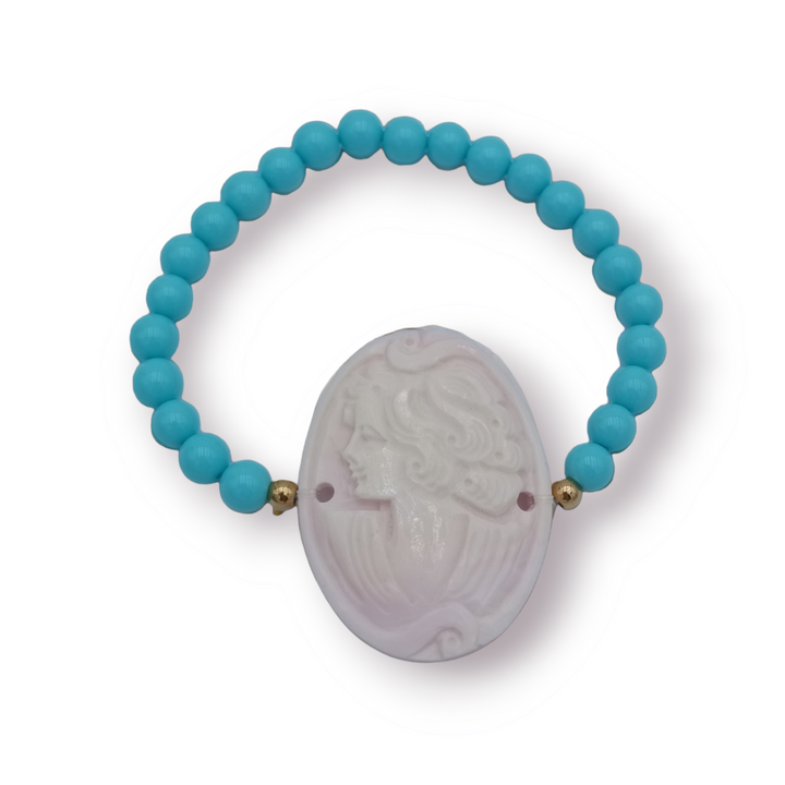 Bracciale dea in cammeo e perle turchese