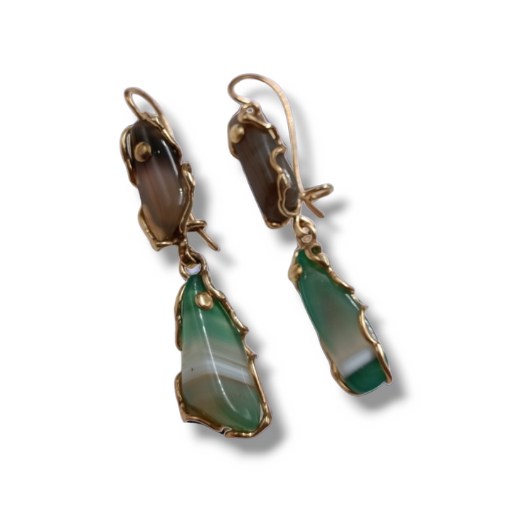 END OF COLLECTION - Green agate earrings mounted on silver
