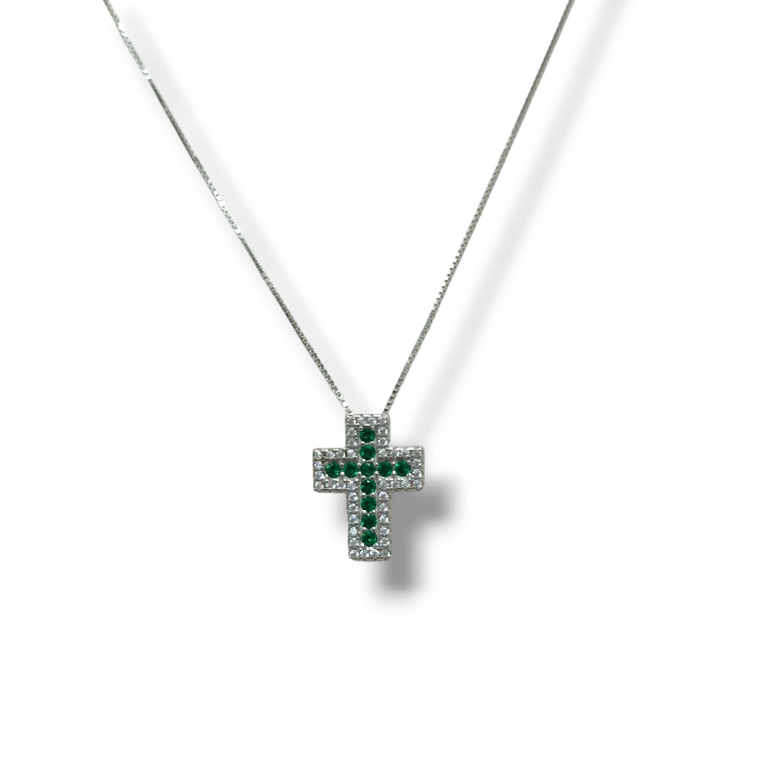 END OF COLLECTION - Cross necklace on silver and zircons