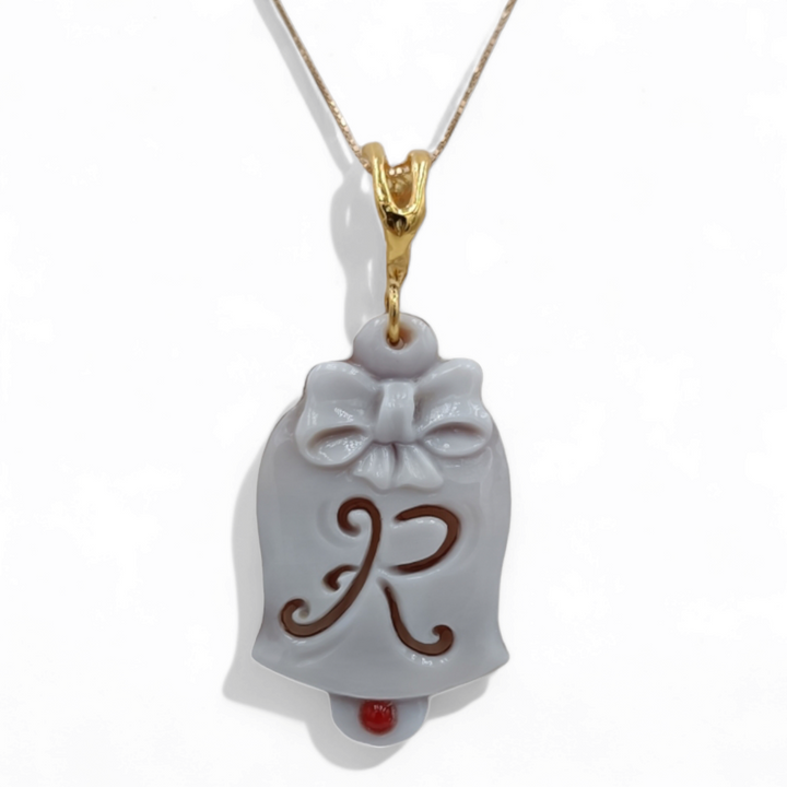 Capri letter bell pendant in cameo mounted on silver