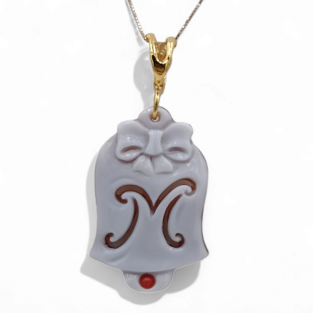 Capri letter bell pendant in cameo mounted on silver
