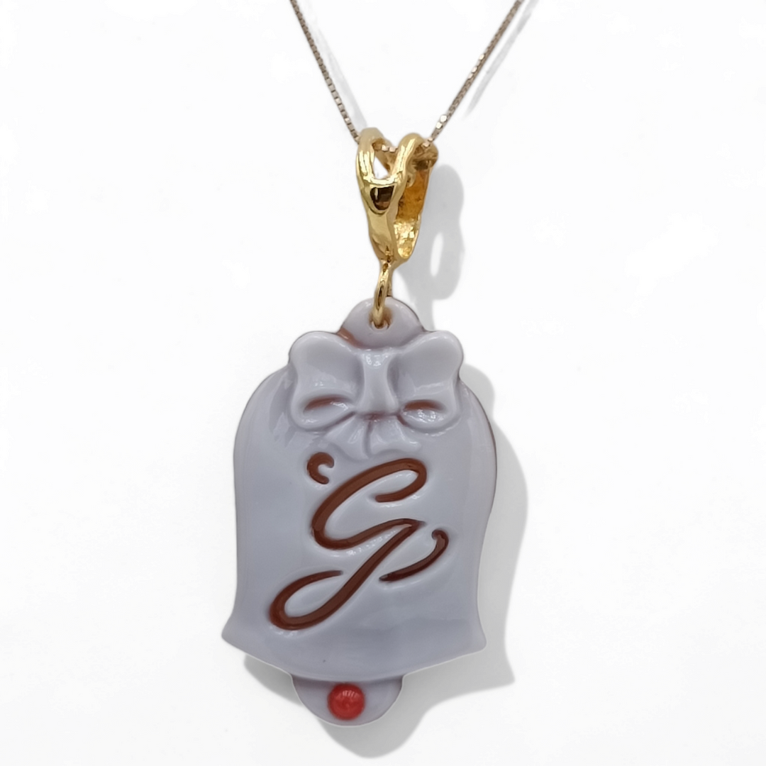 Capri letter bell pendant in cameo mounted on silver
