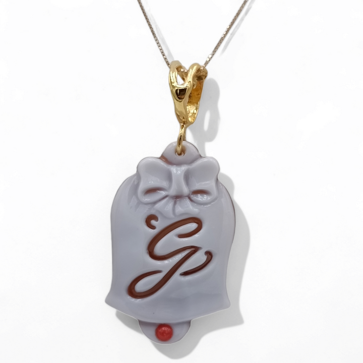 Capri letter bell pendant in cameo mounted on silver