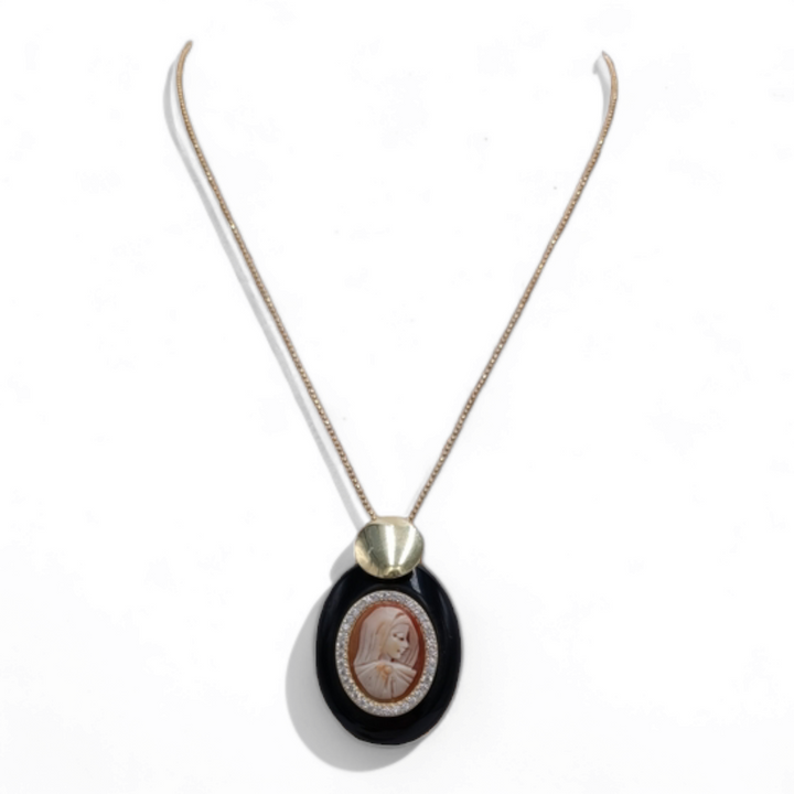 Collana ciondolo Madonnina in cammeo montato su agata