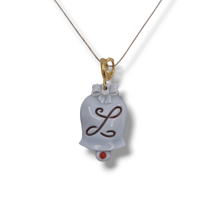 Capri letter bell pendant in cameo mounted on silver