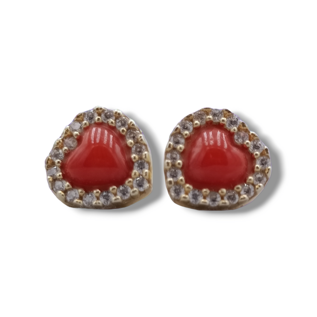 FINE COLLEZIONE - Orecchini cuore su agata- pasta turchese e corallo