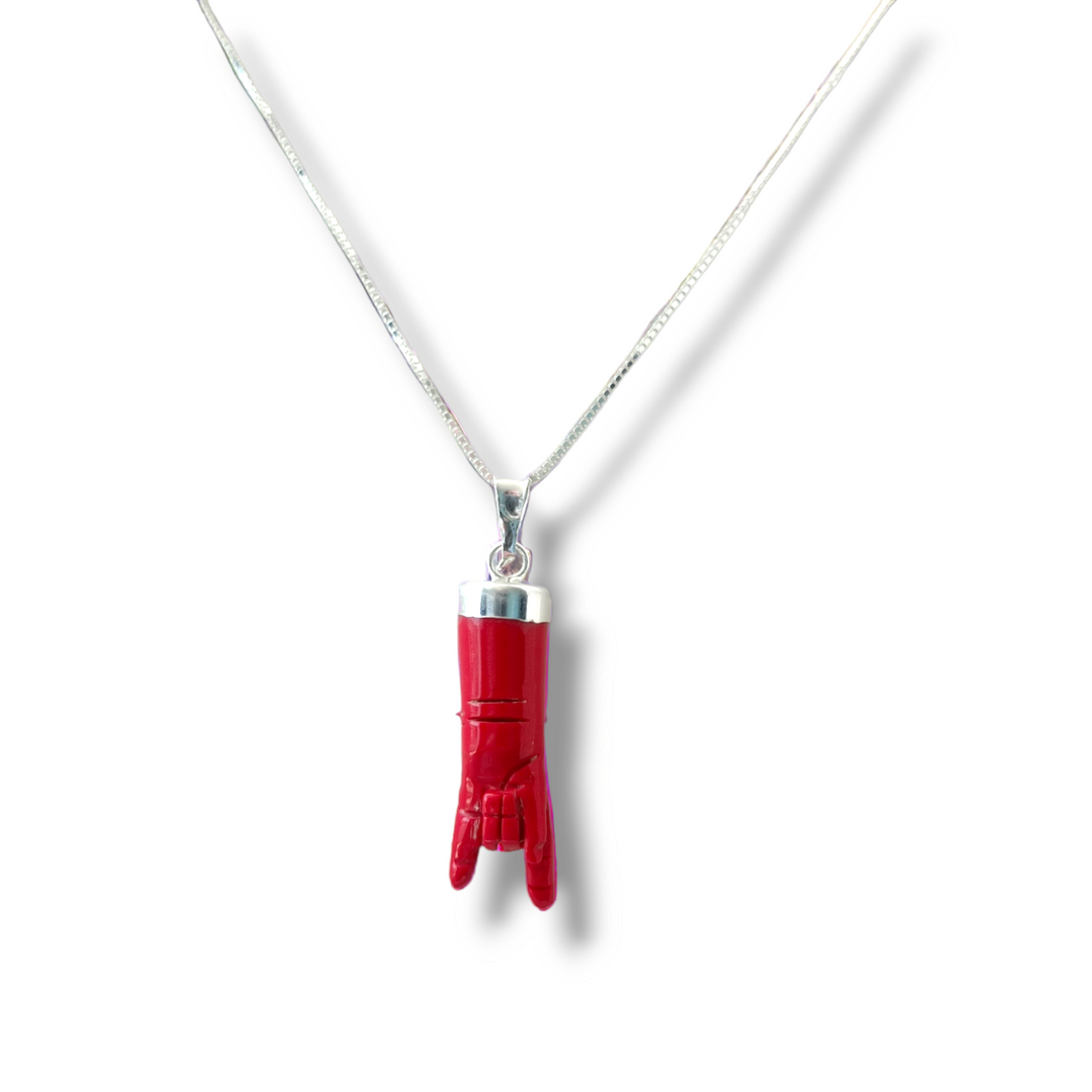 END OF COLLECTION - Horn necklace in coral paste and turquoise paste