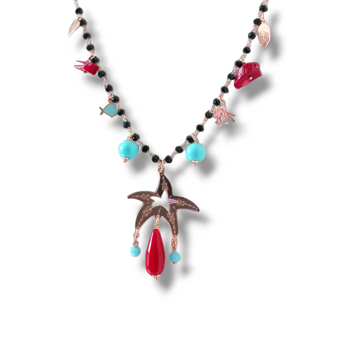 FINE COLLEZIONE - Collana marina su argento smaltato