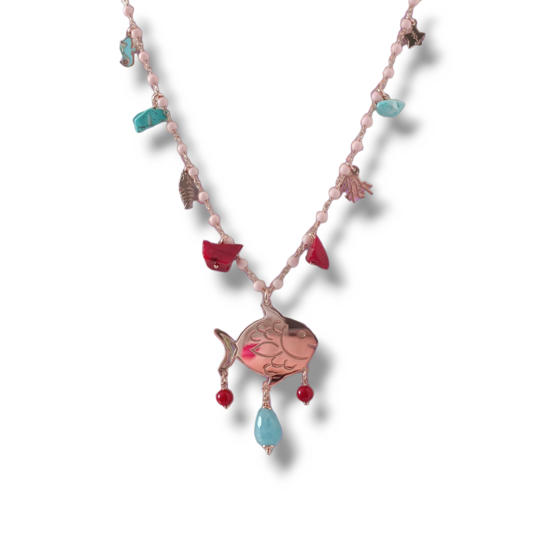 FINE COLLEZIONE - Collana marina su argento smaltato