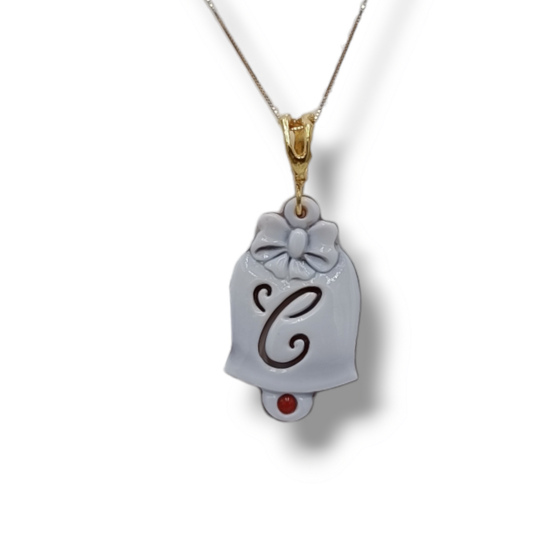 Capri letter bell pendant in cameo mounted on silver