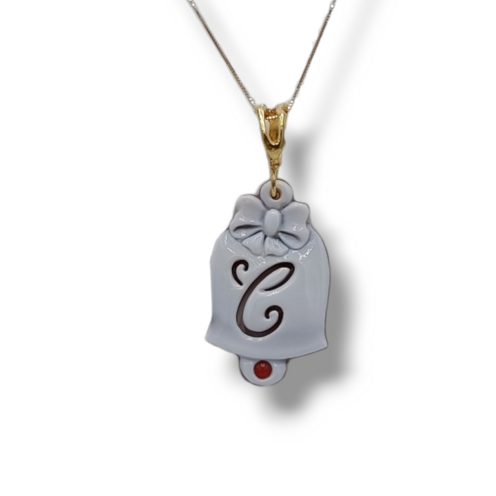 Capri letter bell pendant in cameo mounted on silver