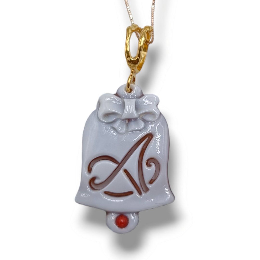 Capri letter bell pendant in cameo mounted on silver