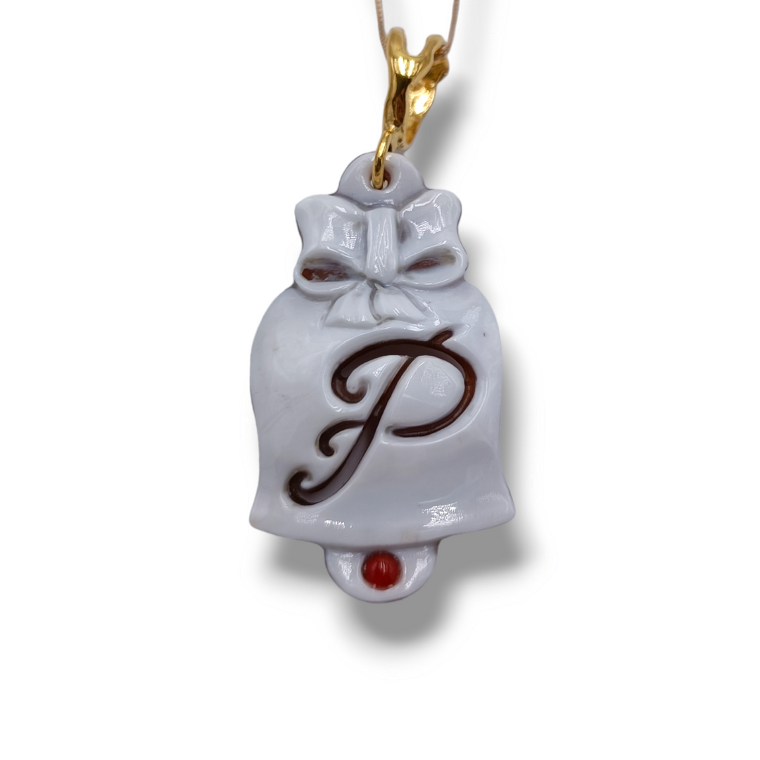 Capri letter bell pendant in cameo mounted on silver
