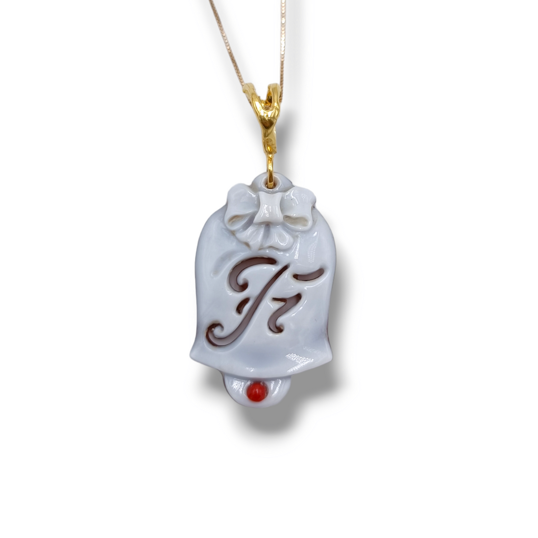 Capri letter bell pendant in cameo mounted on silver