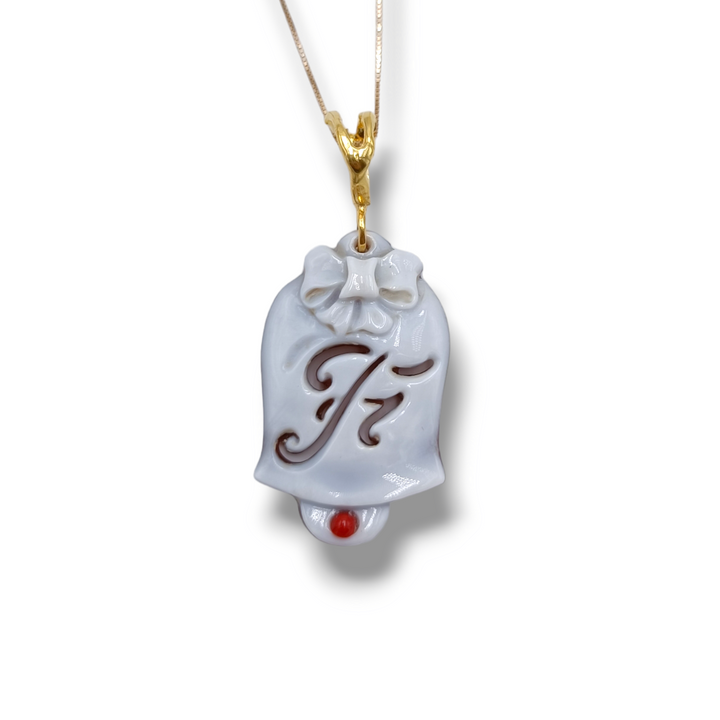 Capri letter bell pendant in cameo mounted on silver
