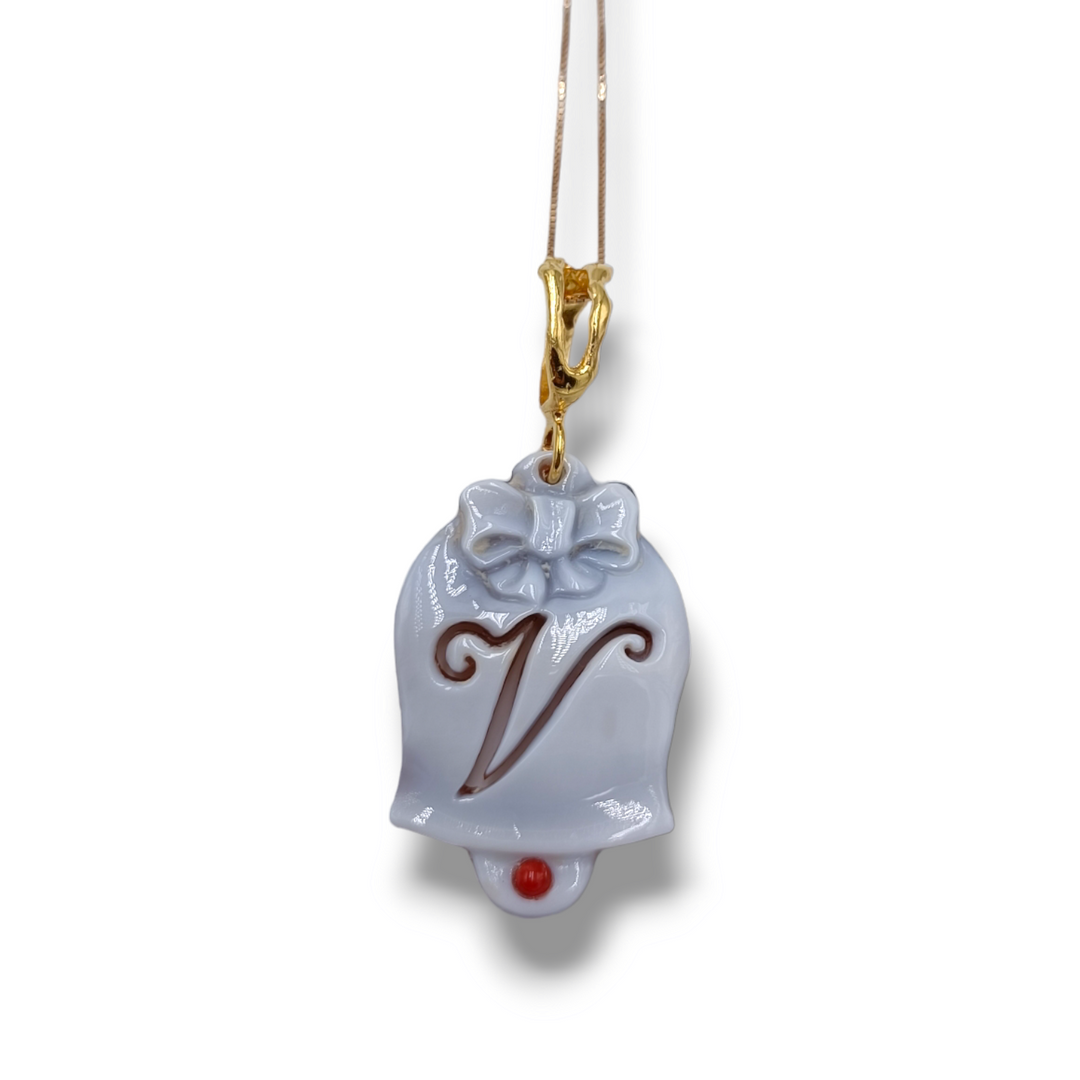 Capri letter bell pendant in cameo mounted on silver