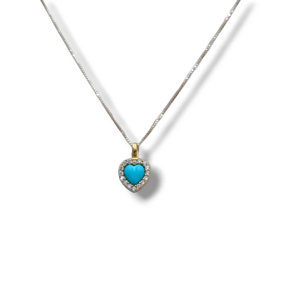 END OF COLLECTION - Heart necklace on turquoise paste and real coral