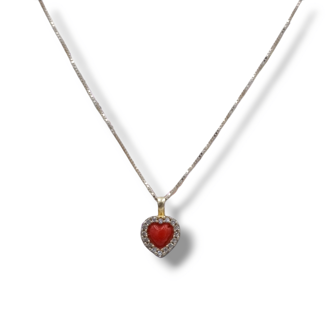 END OF COLLECTION - Heart necklace on turquoise paste and real coral